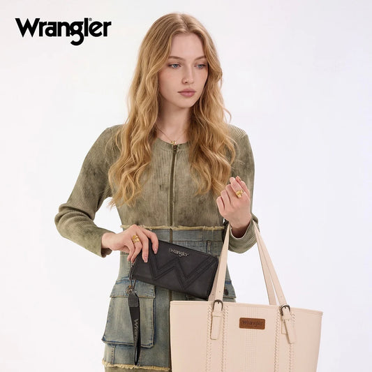 Wrangler Chevron Stitch Zip Around Wristlet Wallet - Black