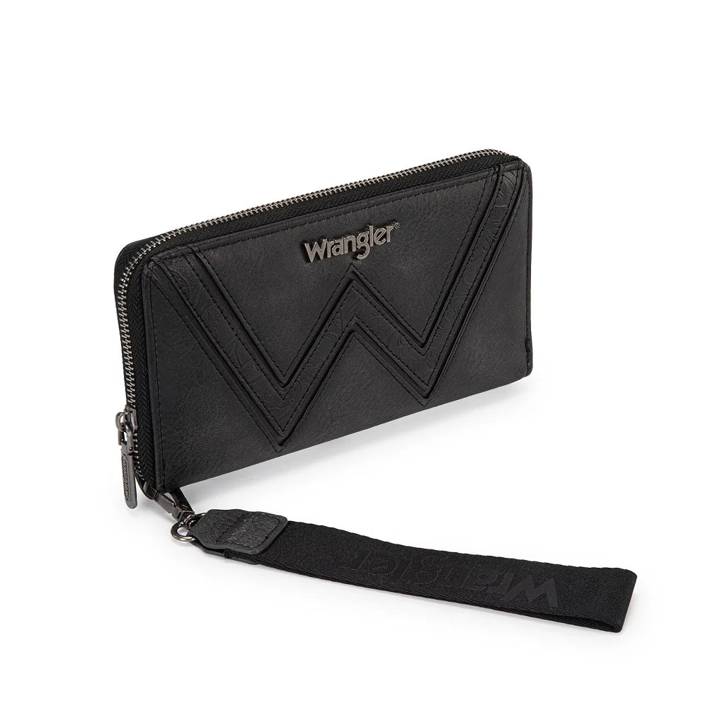 Wrangler Chevron Stitch Zip Around Wristlet Wallet - Black