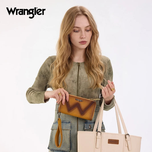 Wrangler Chevron Stitch Zip Around Wristlet Wallet - Yellow