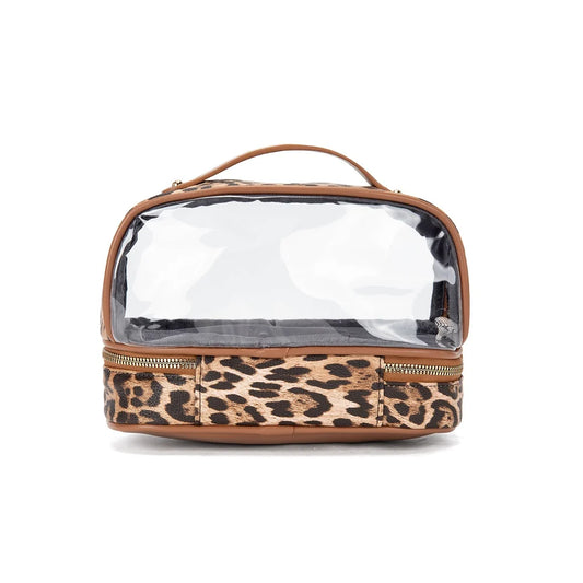 Wrangler Clear Top Double-Zip Cosmetic Pouch with Handle - Leopard