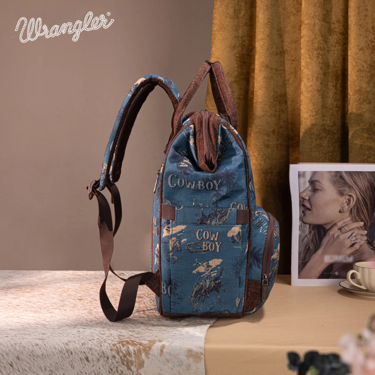 Wrangler Vintage Retro Cowboy Cool Print Backpack - Jean