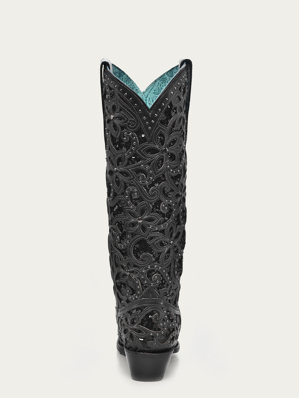 CORRAL WOMEN'S BLACK FULL INLAY & STUDS TALL WESTERN BOOT - A3589