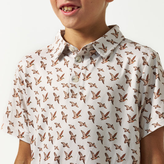 BURLEBO YOUTH PERFORMANCE POLO - MALLARD FLYING IN