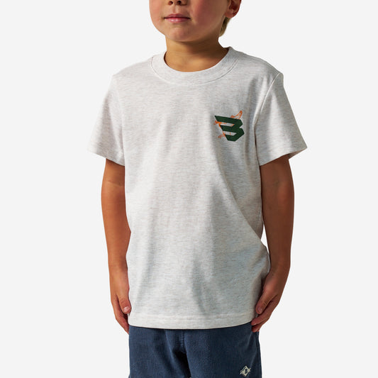 BURLEBO YOUTH SHORT SLEEVE TEE - DUCK FLYING B (GREEN) LOGO - OATMEAL