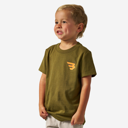 BURLEBO YOUTH SHORT SLEEVE TEE - DEER FLYING B (ORANGE) LOGO - HUNTER GREEN