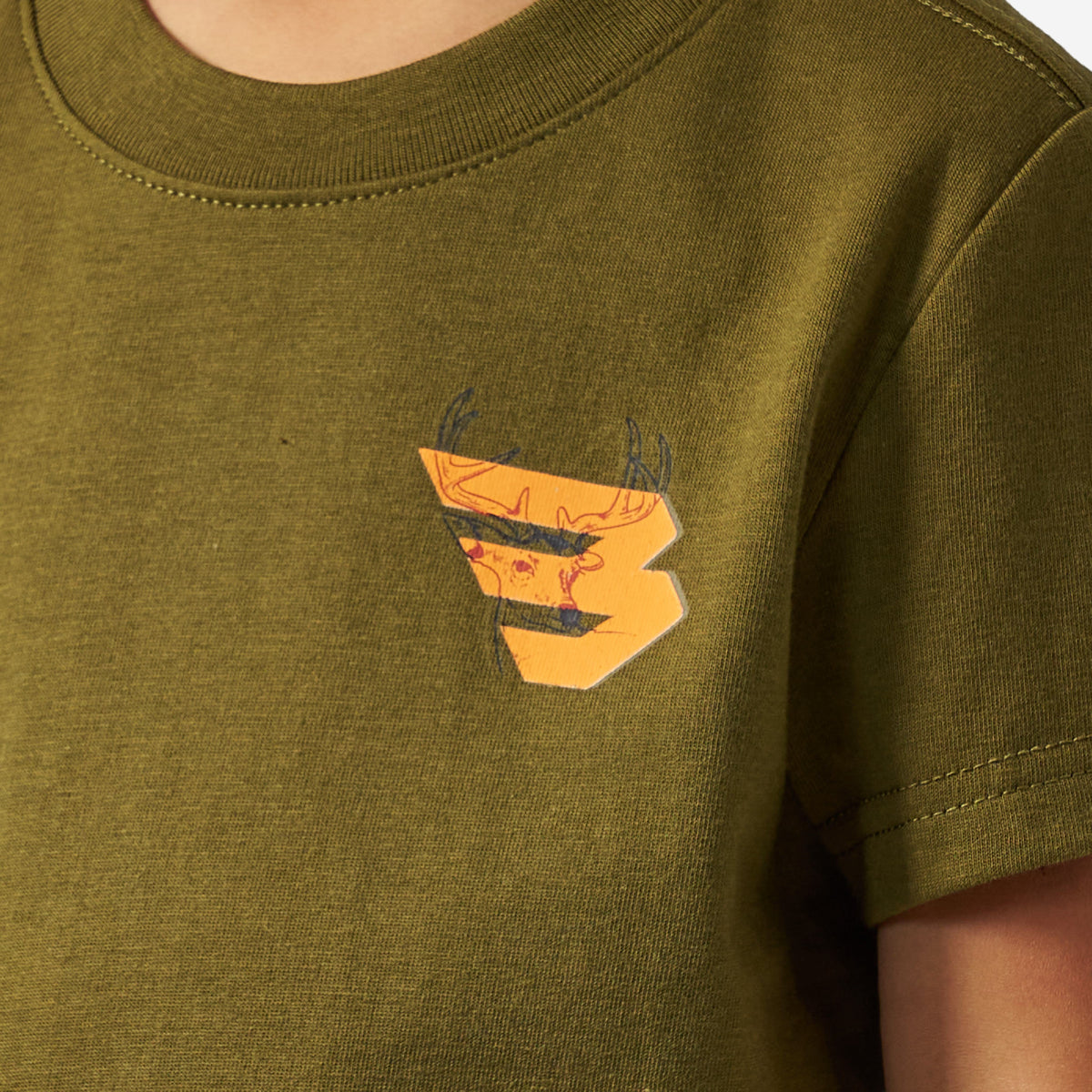BURLEBO YOUTH SHORT SLEEVE TEE - DEER FLYING B (ORANGE) LOGO - HUNTER GREEN