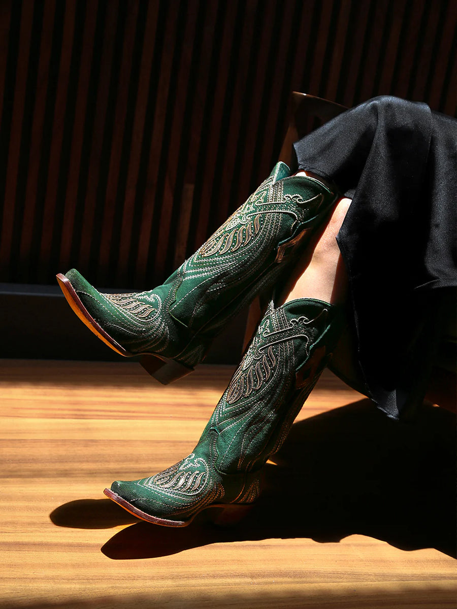 CORRAL WOMEN'S GREEN OVERLAY & EMBROIDERY STUDS WESTERN BOOT