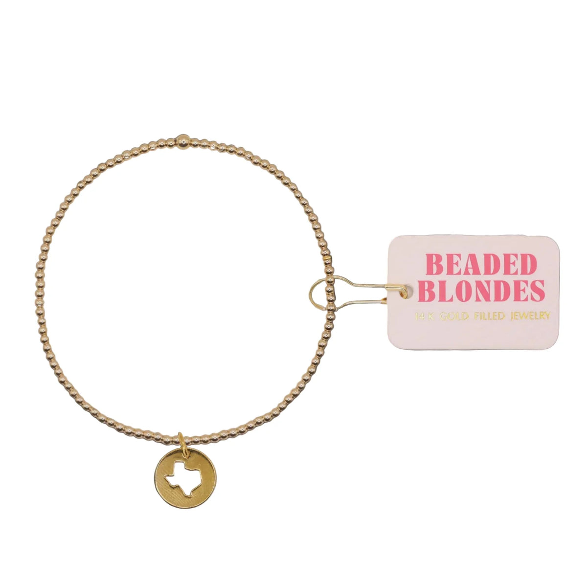 Beaded Blondes Texas State Symbol Cutout Charm 6.75" Bracelet On Gold