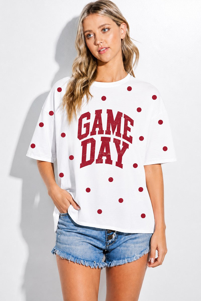 GAMEDAY PRINT SIDE SLIT TOP - IVORY/RED