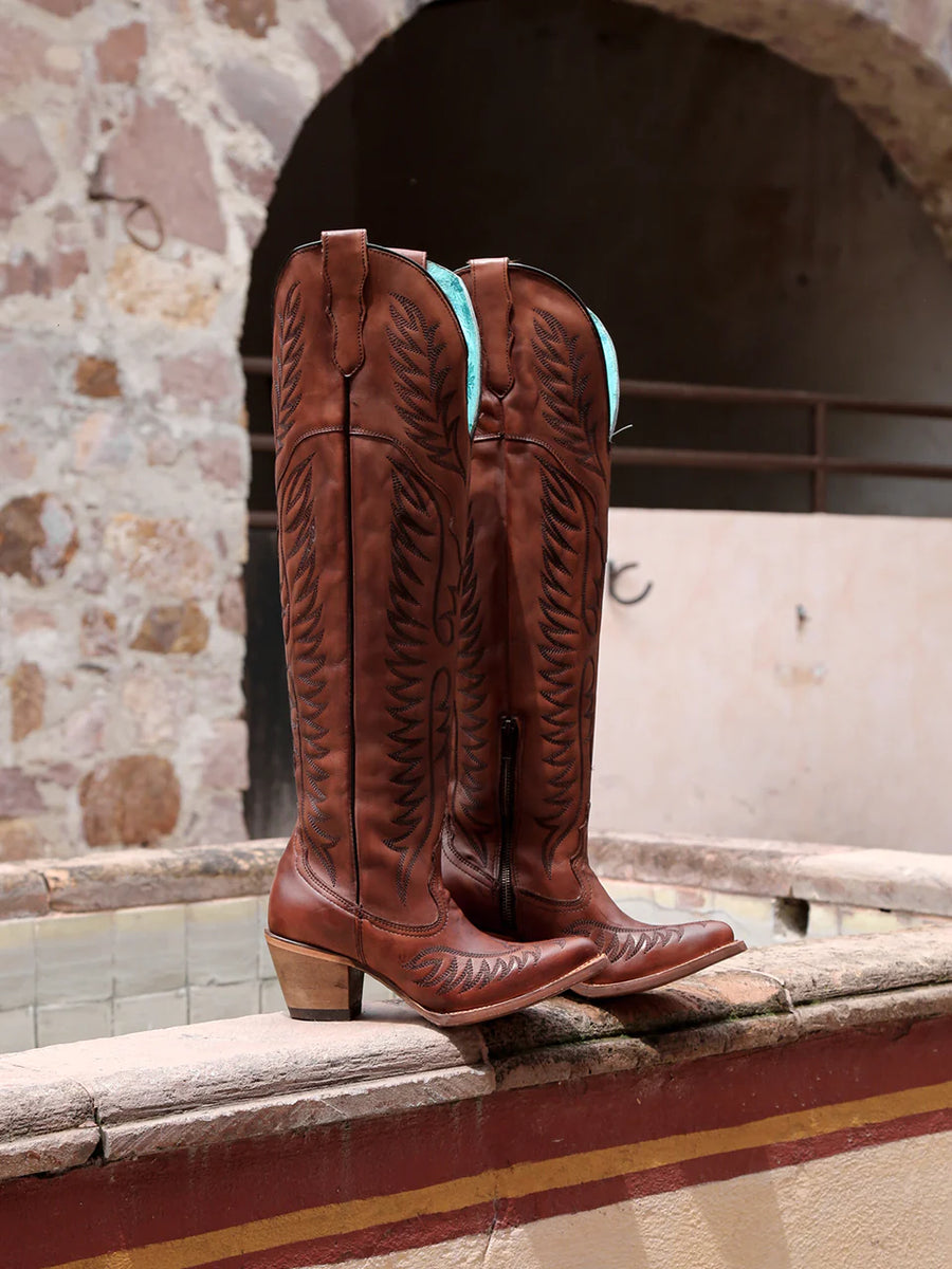 Womens cognac tall on sale boots