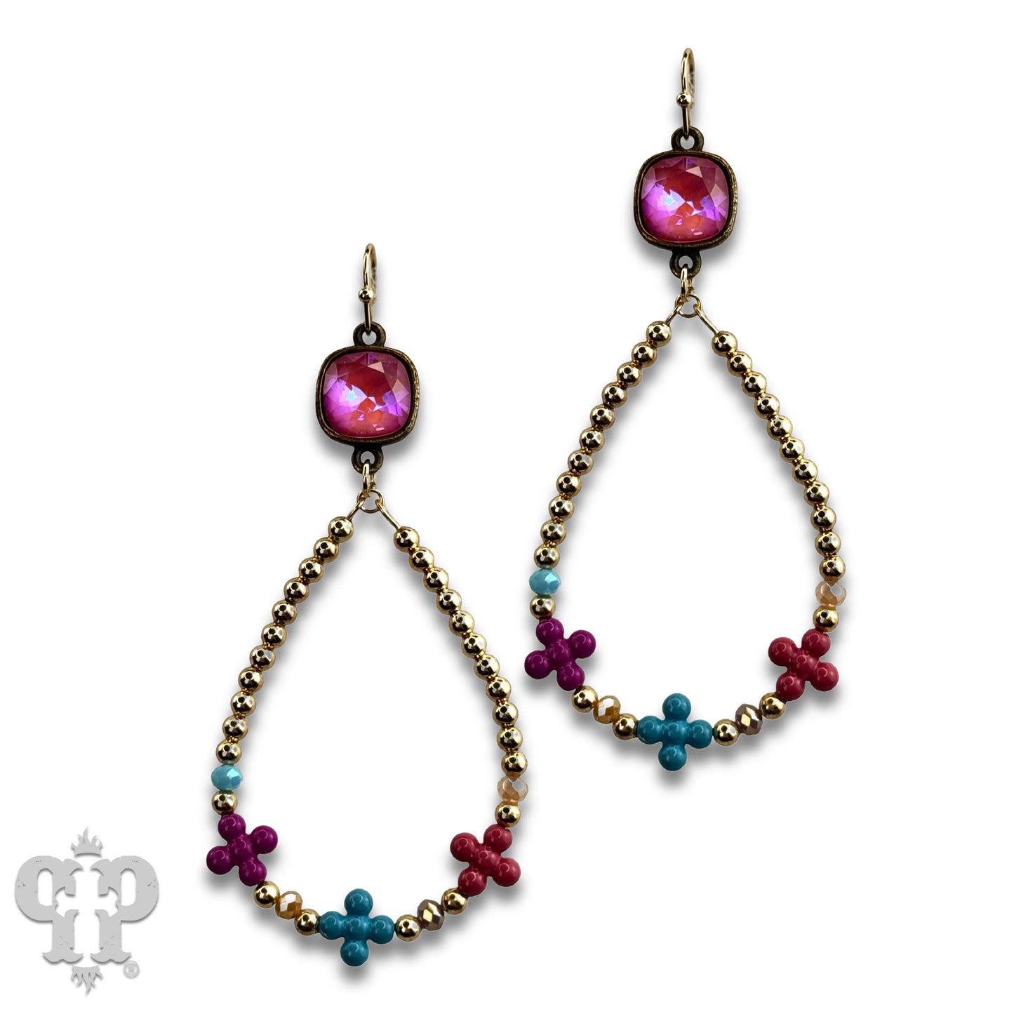 PINK PANACHE MULTI COLOR FLOWER BEAD TEAR DROP EARRING - E497BLPD