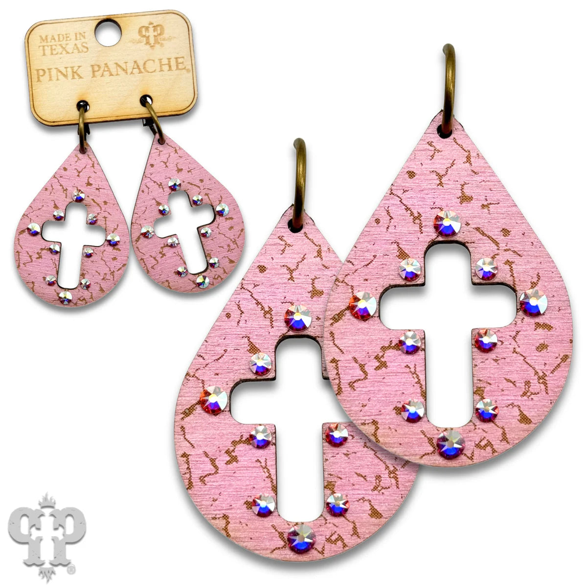 PINK PANACHE PINK LASER CUT CROSS TEARDROP SMALL HOOP EARRINGS - E575PK