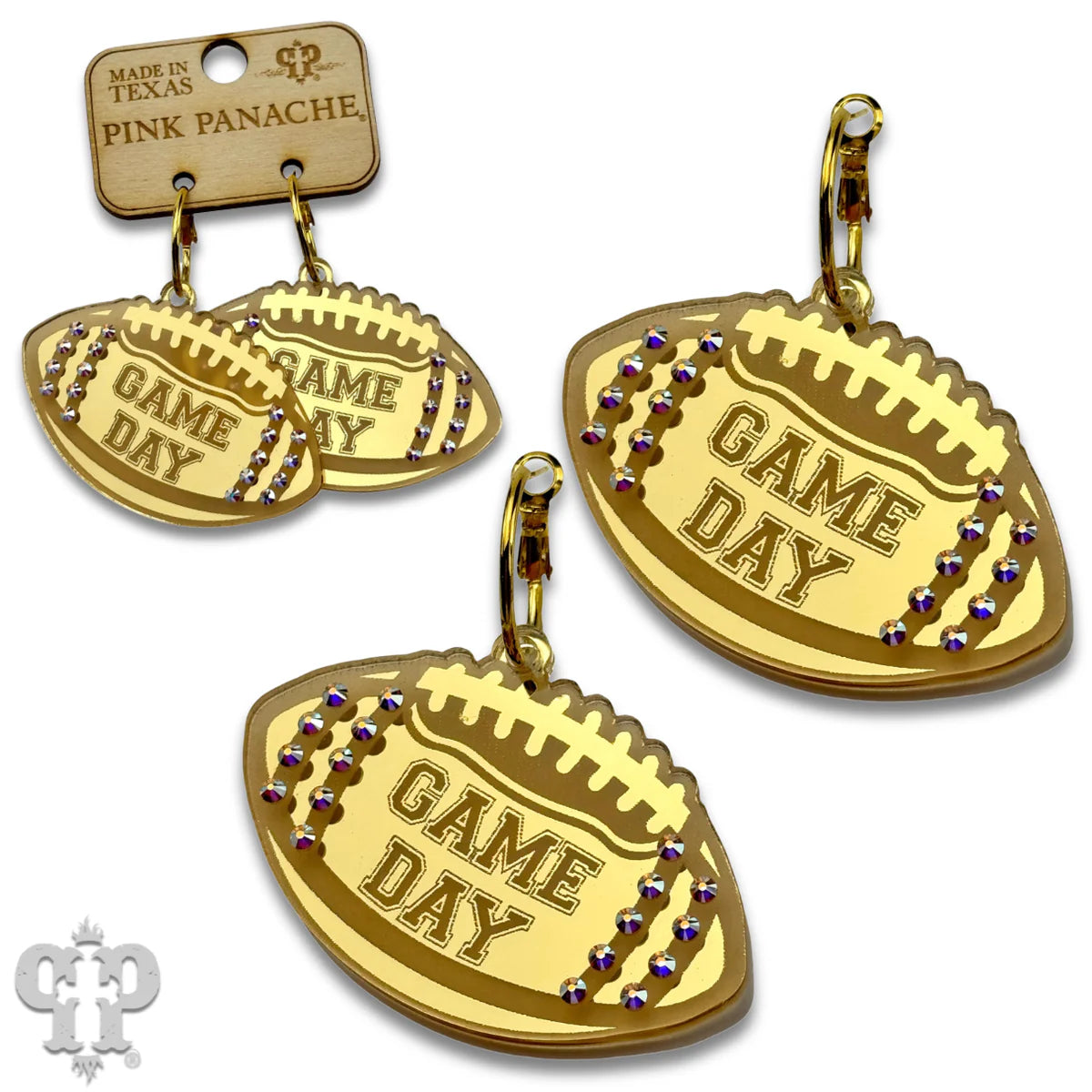 PINK PANACHE GOLD GAME DAY FOOTBALL HOOP EARRINGS - E582GAB