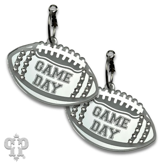 PINK PANACHE SILVER GAME DAY FOOTBALL HOOP EARRINGS - E582SGCL