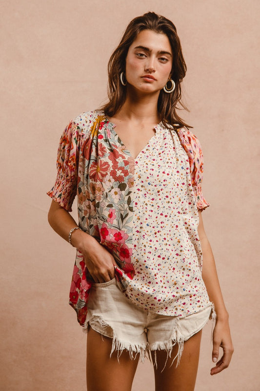 WOVEN PRINT MIX AND MATCH TOP - ROSE MIX