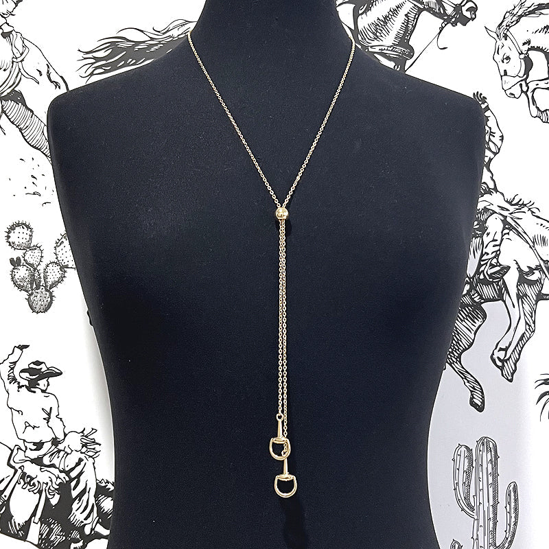WESTERN HORSE BIT LARIAT NECKLACE - GOLD