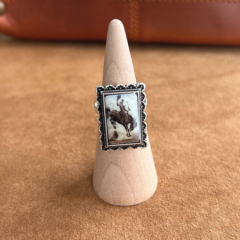 WESTERN VINTAGE COWBOY RECTANGLE RING