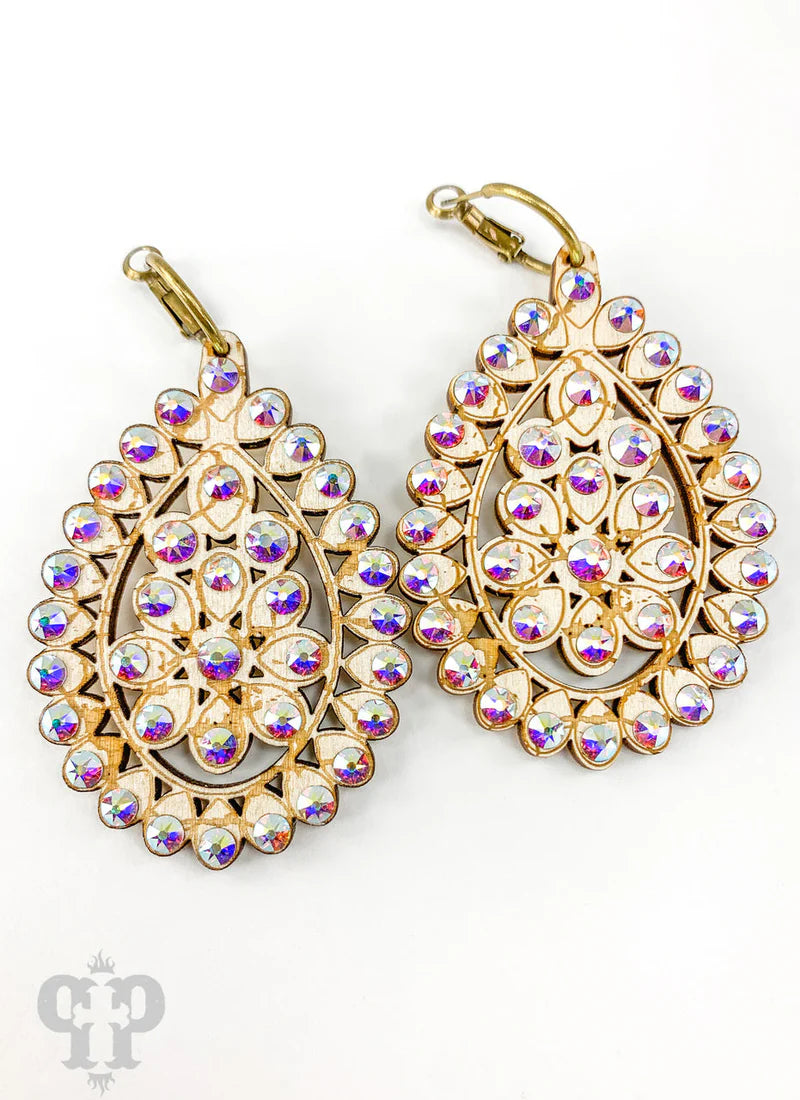 PINK PANACHE GOLD CRACKLE WOOD LARGE SANTE FE IRIDESCENT EARRINGS - E453GAB