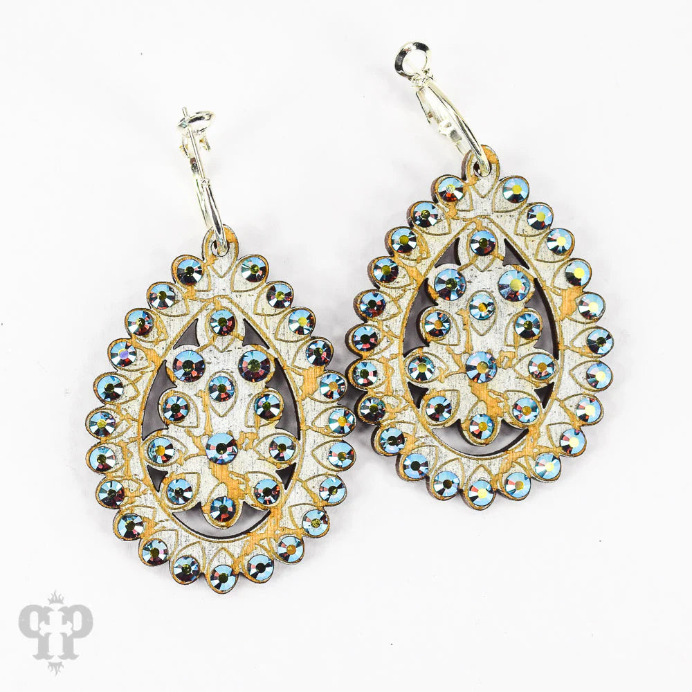 PINK PANACHE SILVER CRACKLE WOOD SMALL SANTE FE EARRINGS -E459SST
