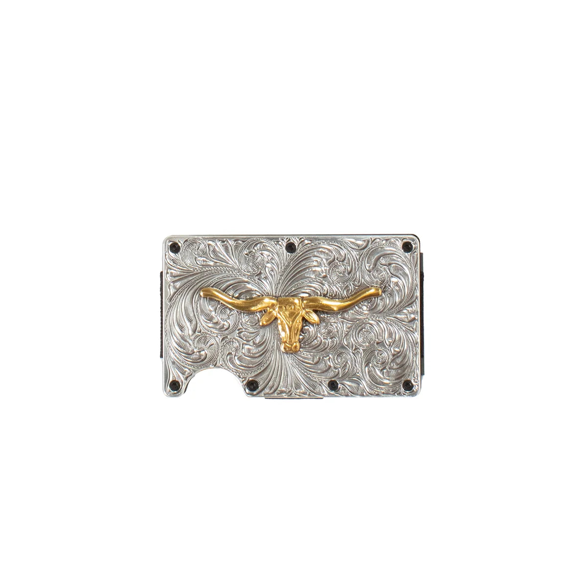 3D MENS UTILITY WALLET GOLD LONG HORN SILVER