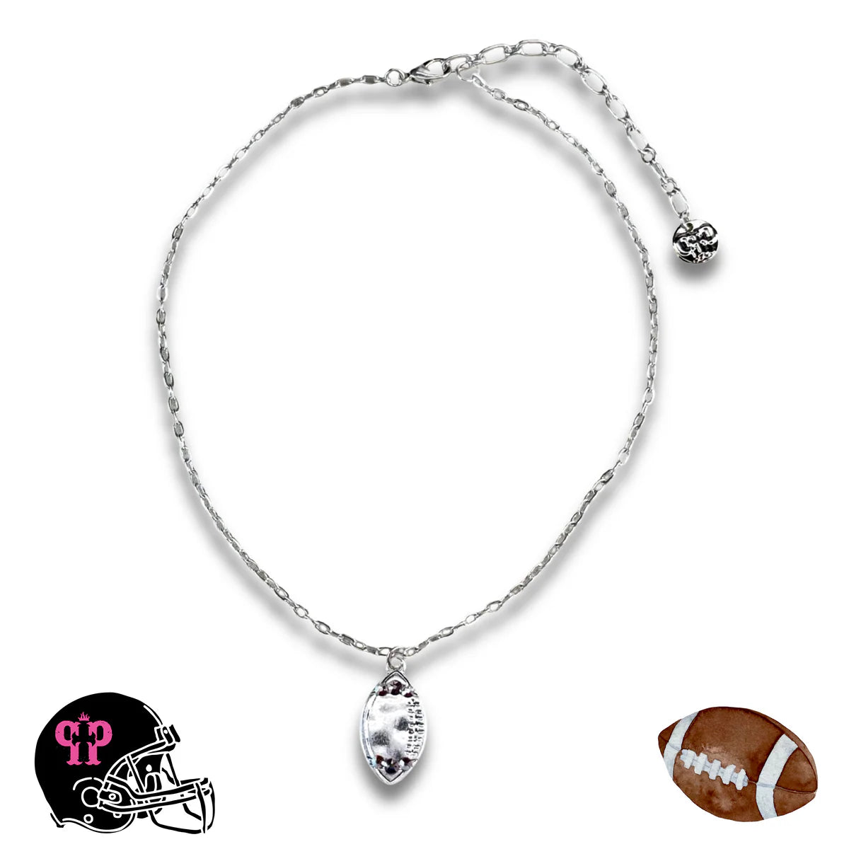 PINK PANACHE SILVER FOOTBALL PENDANT AB STONE NECKLACE -N129SAB
