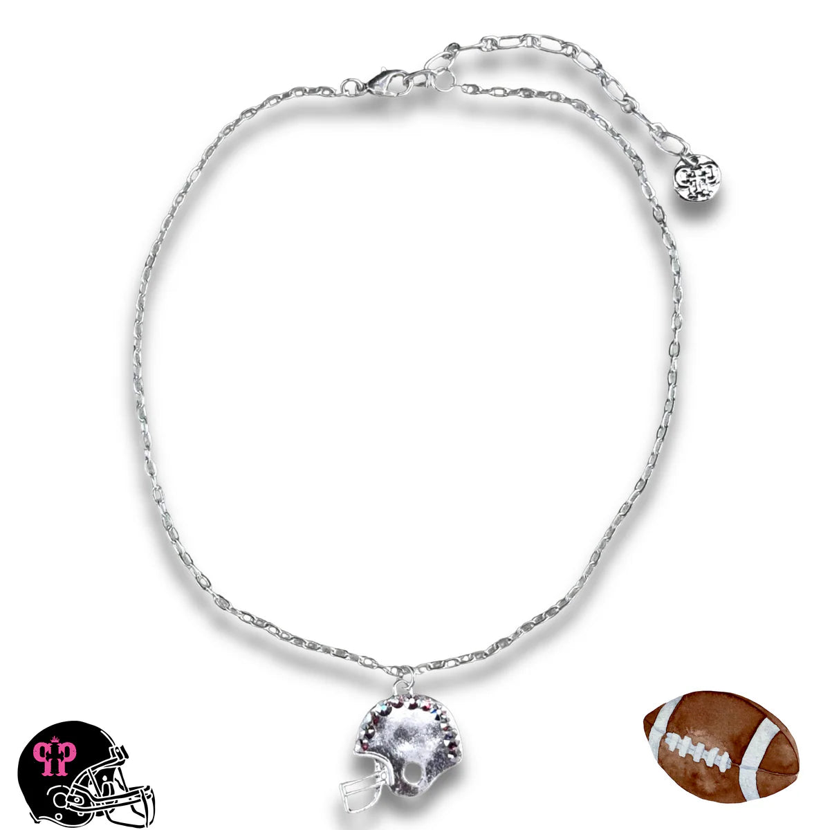 PINK PANACHE SILVER FOOTBALL HELMET PENDANT AB STONE NECKLACE - N130SAB