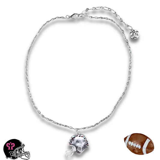 PINK PANACHE SILVER FOOTBALL HELMET PENDANT AB STONE NECKLACE - N130SAB