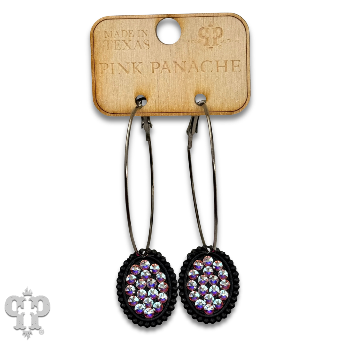 PINK PANACHE MINI BLACK PLATED BRONZE OVAL EARRINGS - E580BLAB