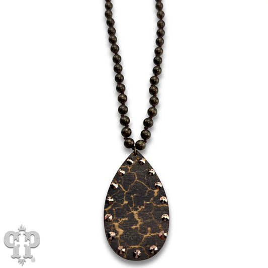 PINK PANACHE BLACK CRACKLE FINISH TEARDROP NECKLACE - N270BL
