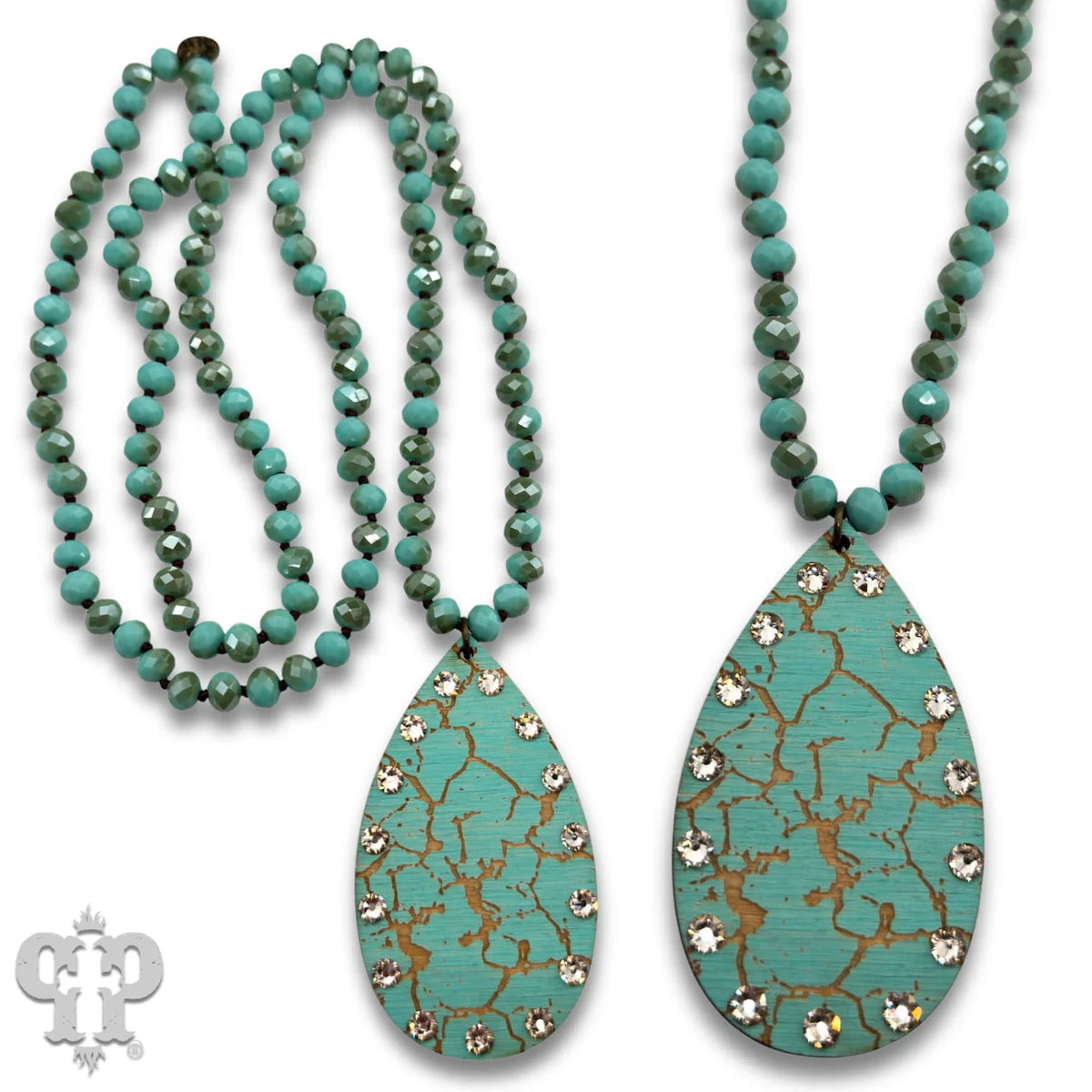 PINK PANACHE TURQUOISE CRACKLE FINISH TEARDROP NECKLACE - N270TQ