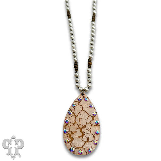 PINK PANACHE WHITE CRACKLE FINISH TEARDROP NECKLACE - N270WH