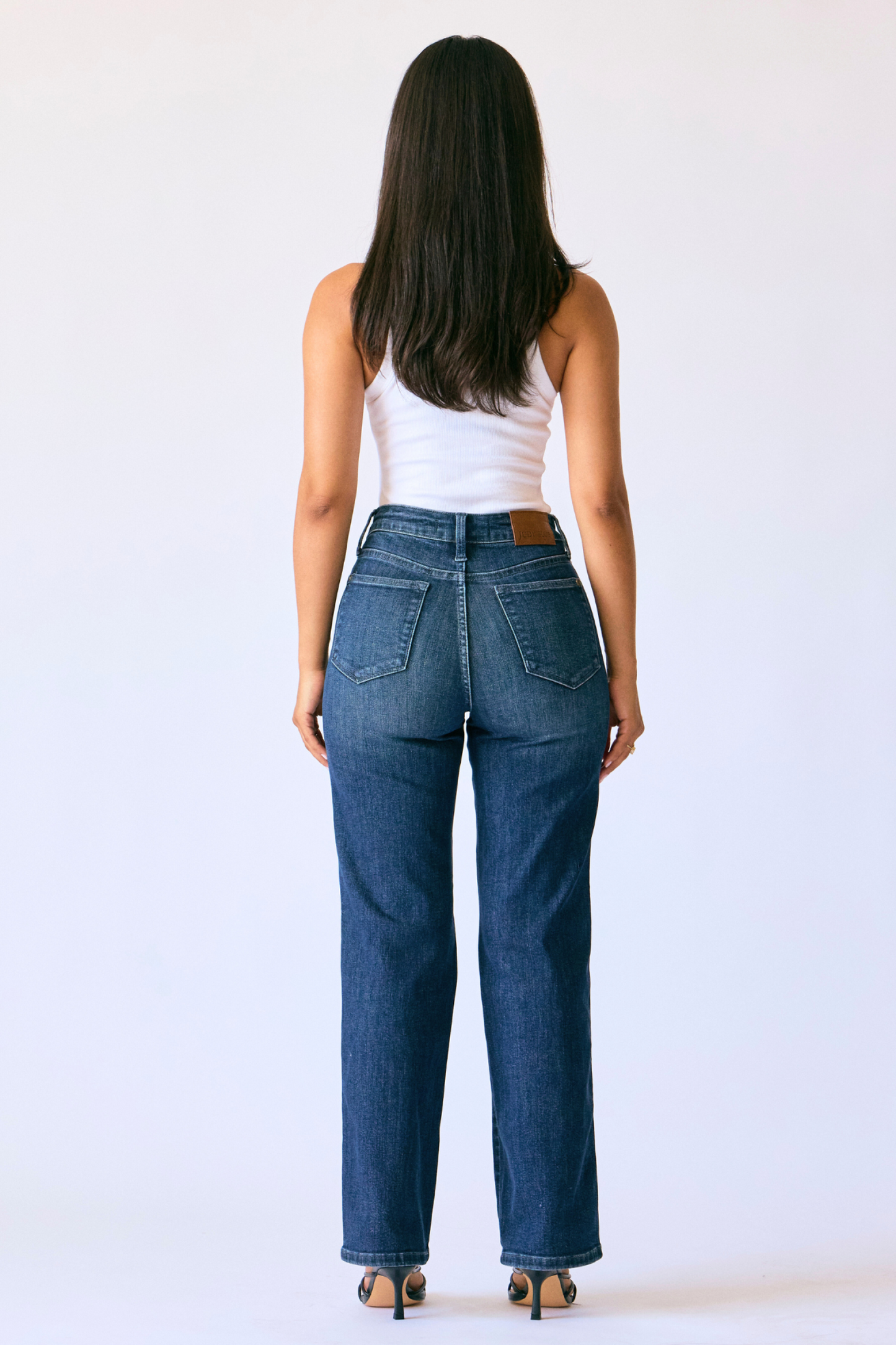 JUDY BLUE MID RISE PETITE TUMMY CONTROL CLASSIC STRAIGHT JEAN - DARK STONE