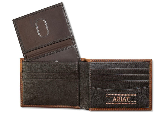 ARIAT BIFOLD PASS CASE WALLET BOOT STITCH OVERLAY BROWN