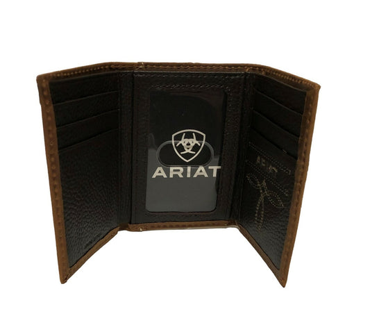 ARIAT TRIFOLD VERTICAL DEBOSSED MEDIUM BROWN