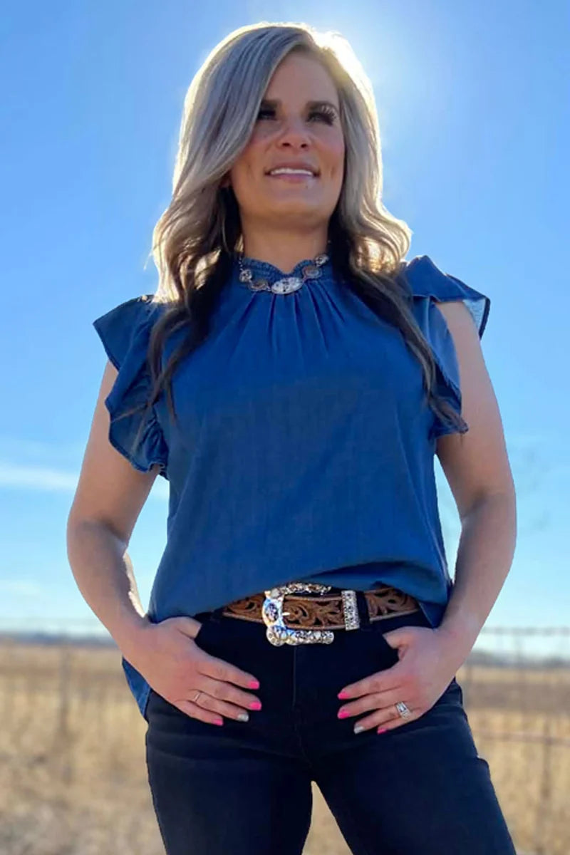 BABYDOLL TOP DENIM - DARK WASH
