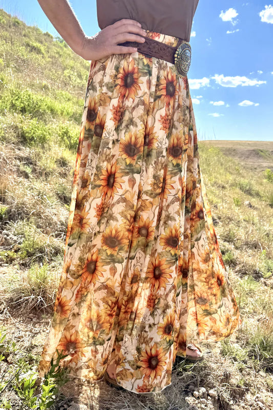 GOLDEN SUNFLOWER MAXI SKIRT