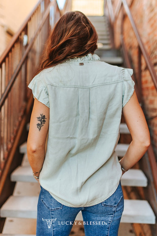 MINT CONCHO BUTTON DOWN RUFFLE VINTAGE SHIRT