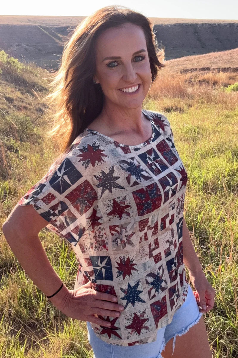 PATCHWORK PATRIOT MESH TOP