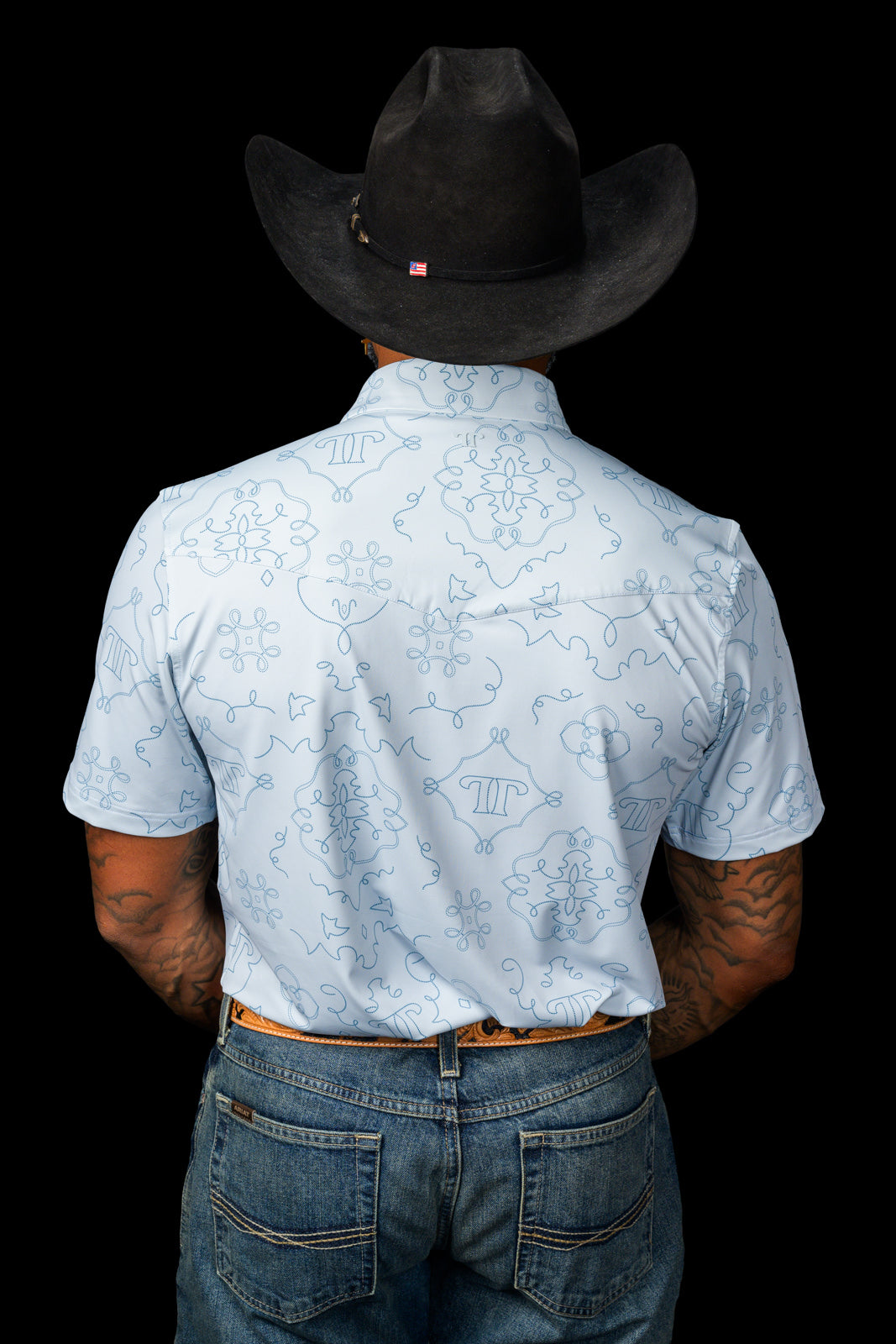 FERRELL MEN'S THE MICRO CARSON PEARL SNAP POLO - LIGHT BLUE