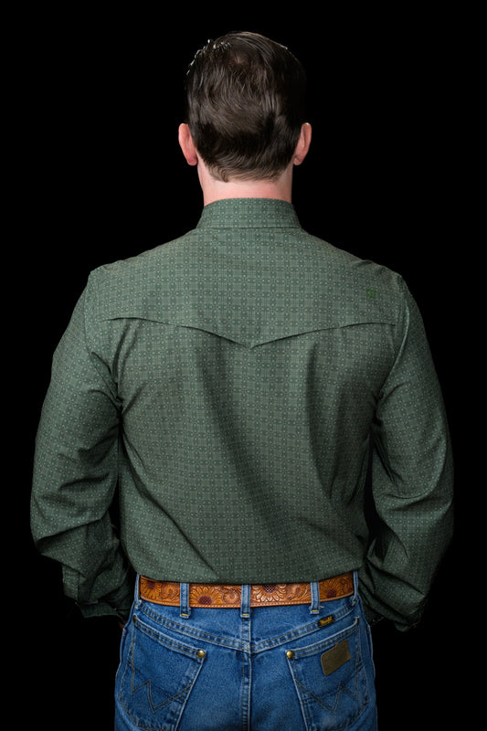 FERRELL MEN'S THE COLLIN IN GREEN - LONG SLEEVE SNAP SHIRT