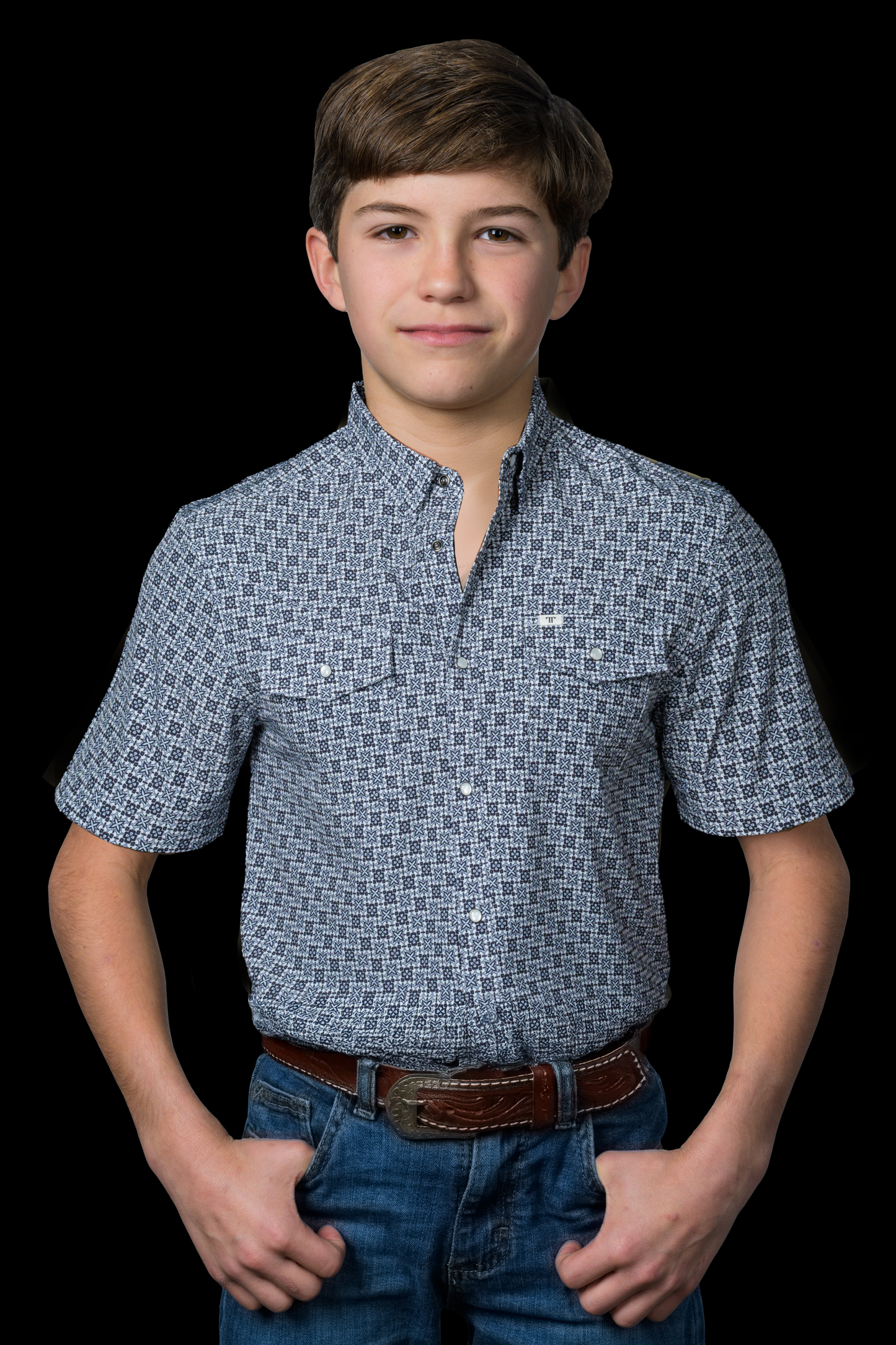FERRELL KID'S COLTON IN BLUE SHORT SLEEVE SNAP