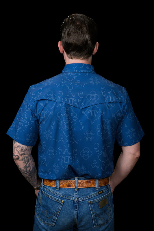 FERRELL MEN'S CARSON SHORT SLEEVE PEARL SNAP SHIRT - BLUE