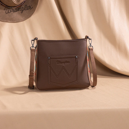 WRANGLER AZTEC EMBROIDERED CROSSBODY BAG - BROWN
