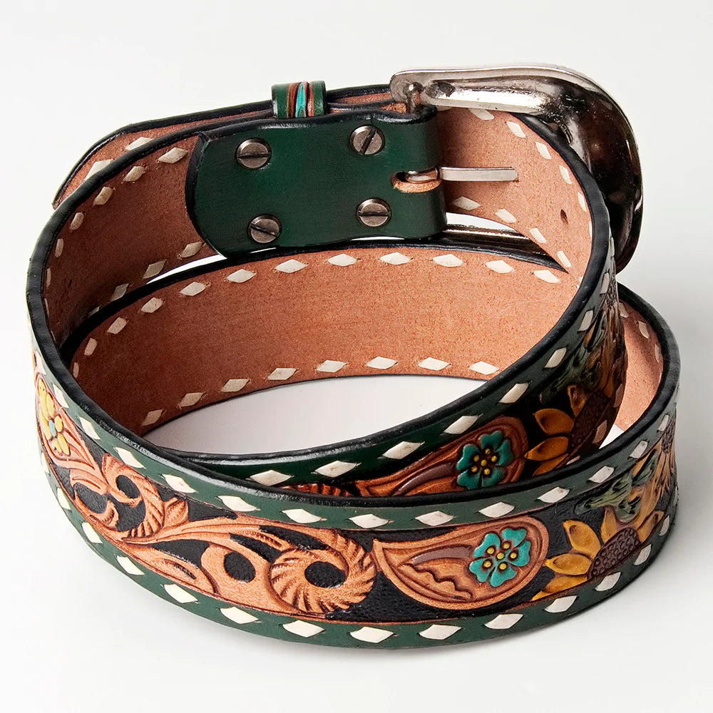 AMERICAN DARLING LEATHER TOOLED BELT - ADBLF133 – The Chandelier Rose  Boutique