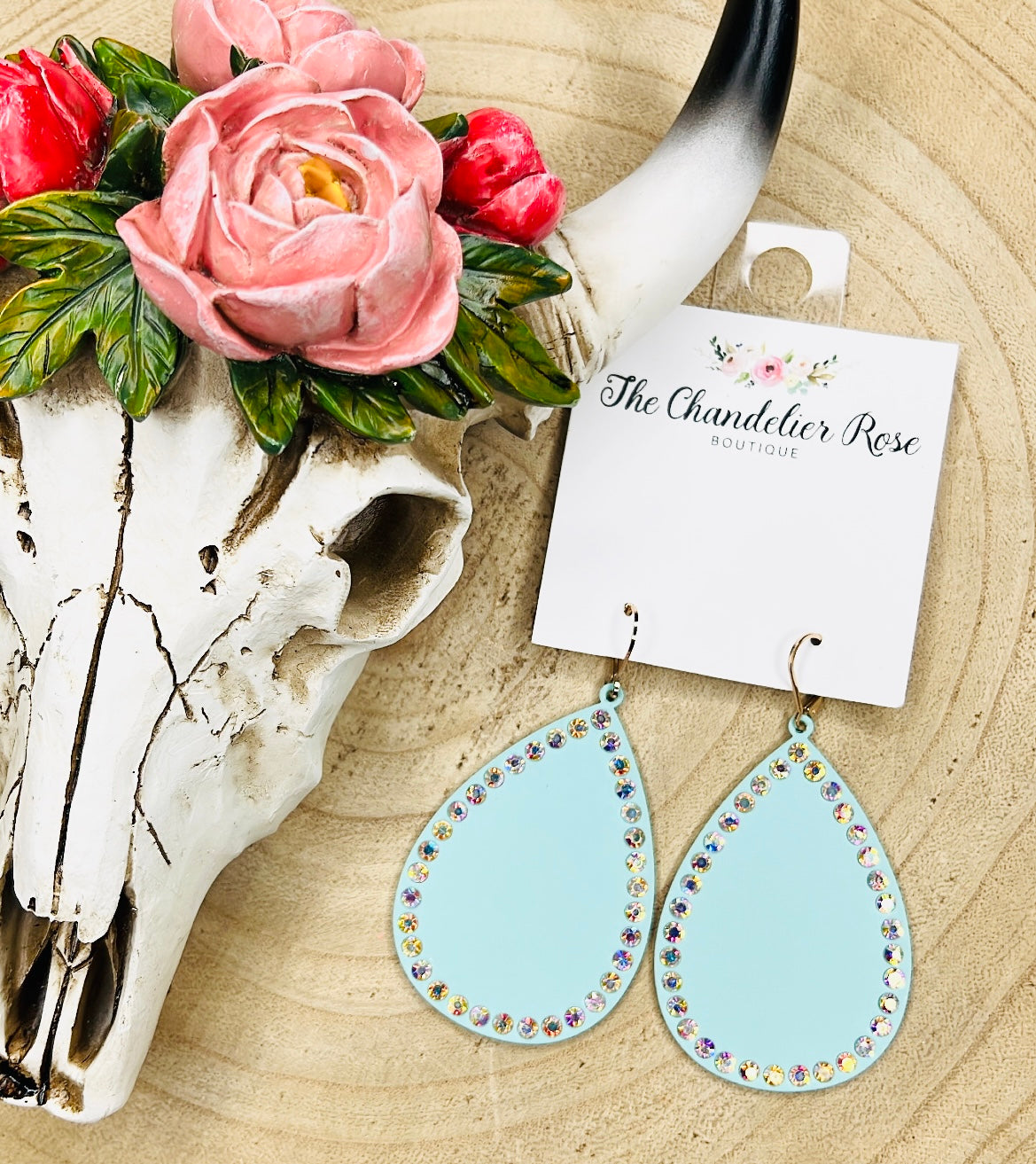 Light Turquoise with Rhinestone Earrings