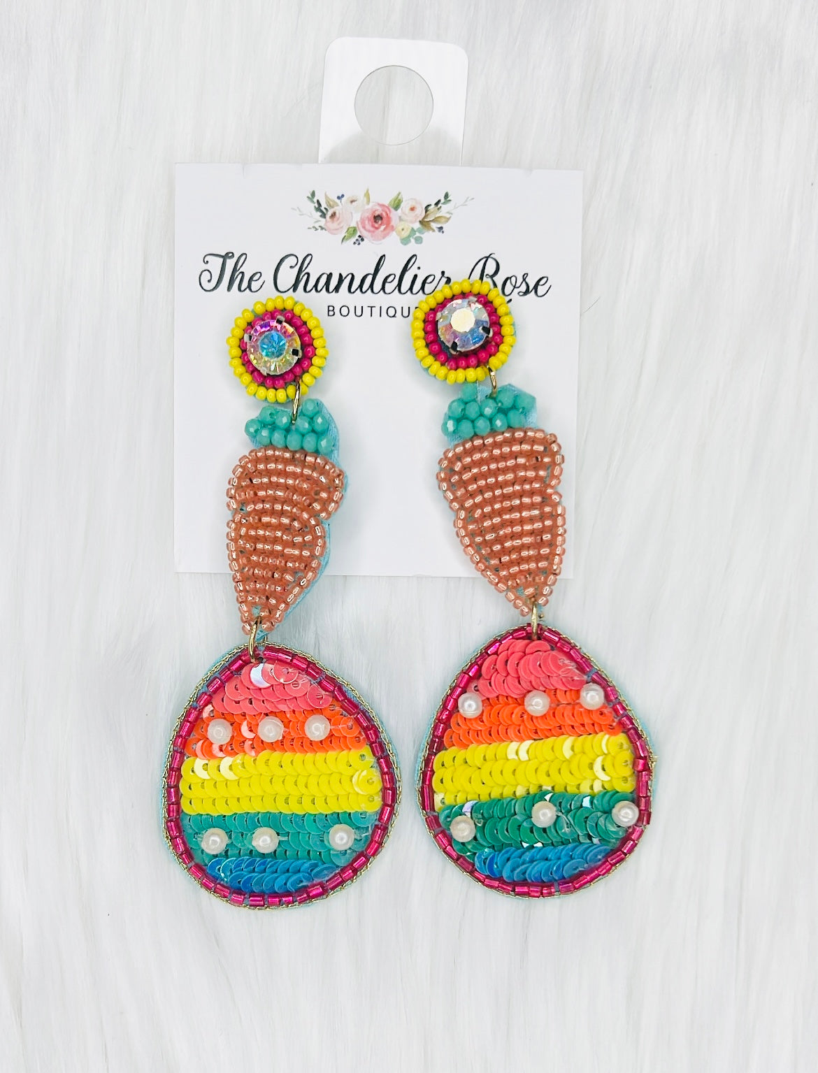 BEADED DANGLE CARROT EGG EARRINGS