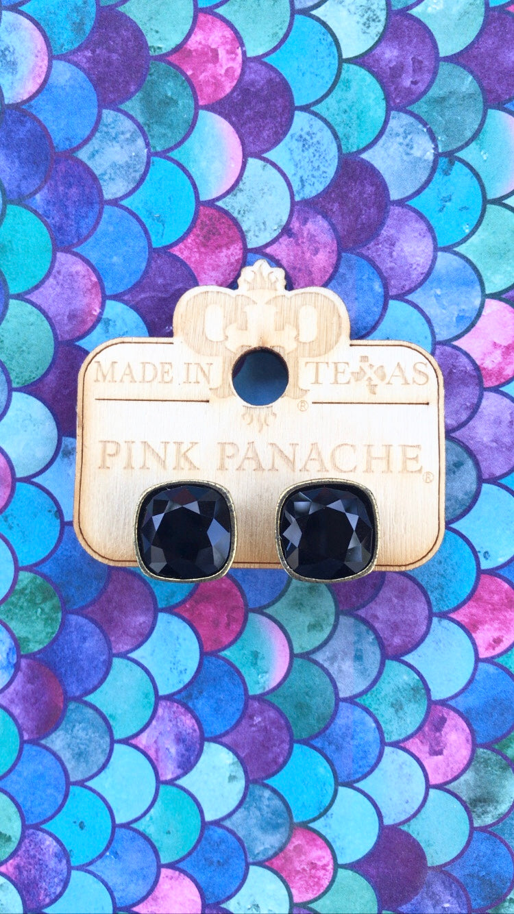 PINK PANACHE 10MM BRONZE BLACK CUSHION STUDS - E509BBL
