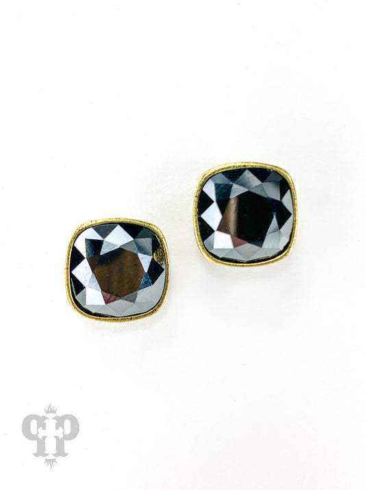 PINK PANACHE 12MM BLACK CRYSTAL BRONZE STUDS - E448BBL