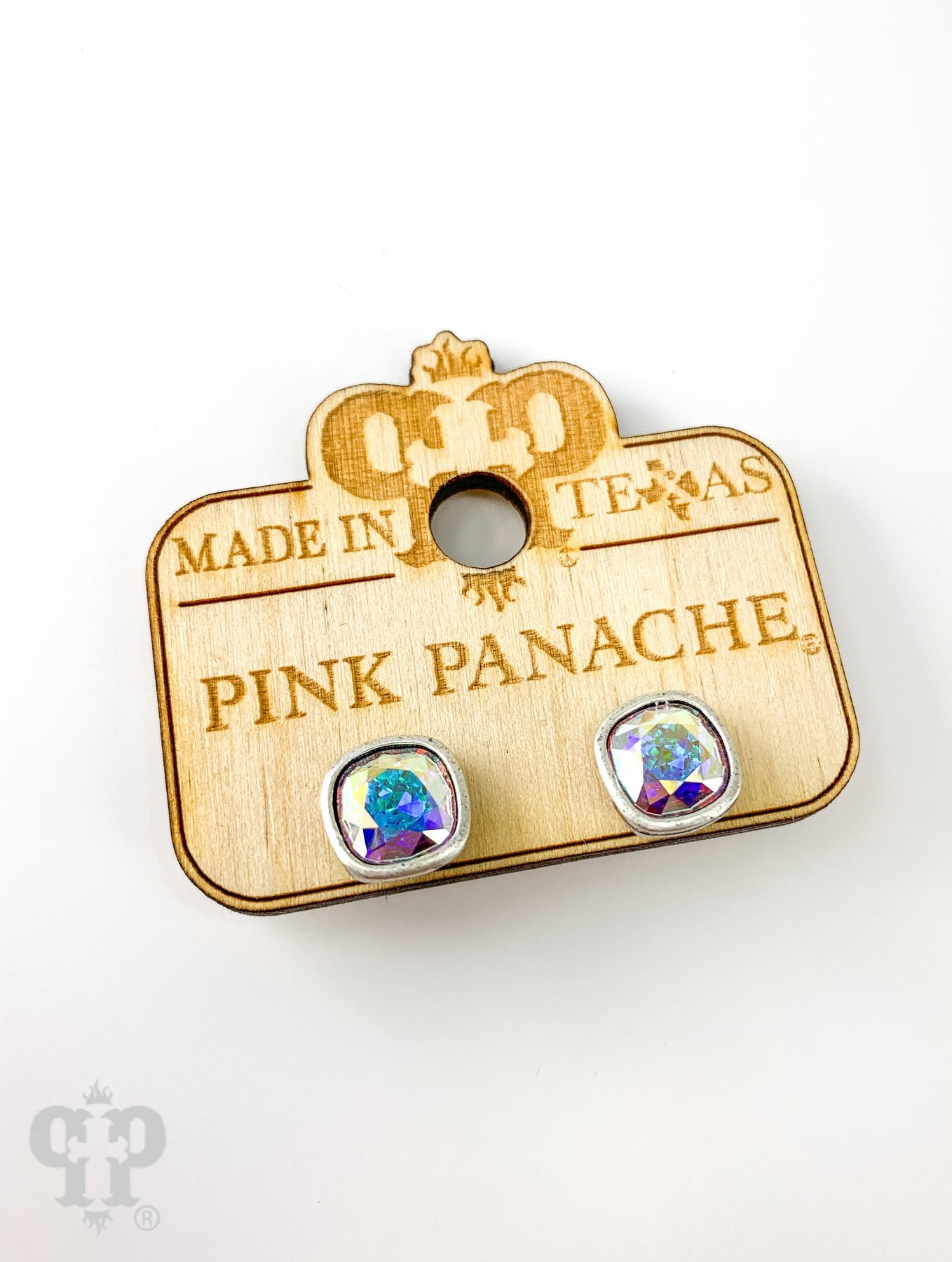 PINK PANACHE SILVER CUSHION CUT STUDS 8MM - E540SAB