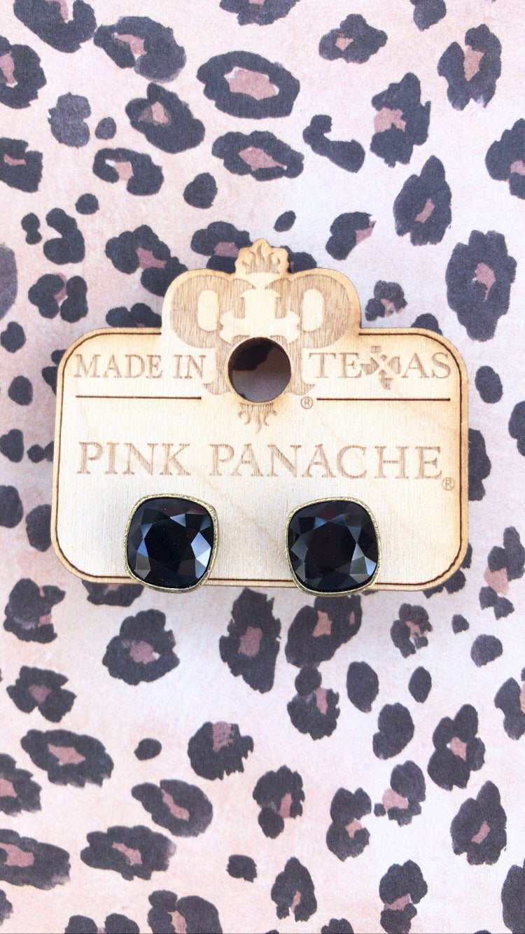 PINK PANACHE 12MM BLACK CRYSTAL BRONZE STUDS - E448BBL